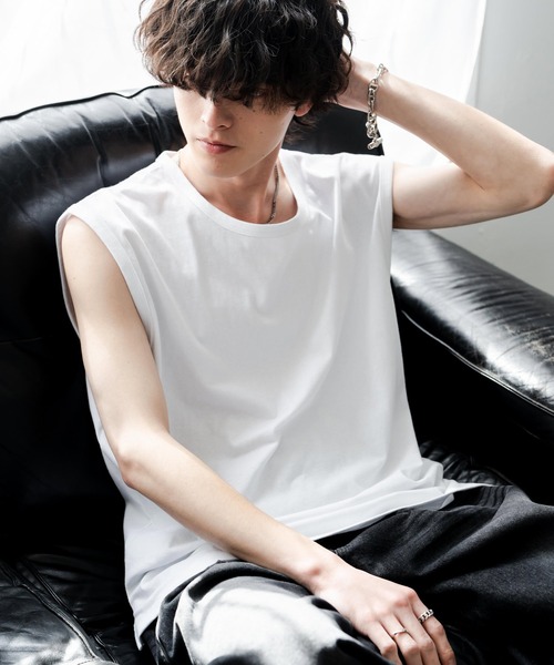 Rocky Monroe(ロッキーモンロー)の「ケミカル加工 コットンノースリーブTシャツ/タンクトップ(タンクトップ・メンズ・ブラック/ホワイト/ブラック系・M/L/XL)」の10枚目の写真