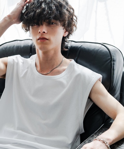 Rocky Monroe(ロッキーモンロー)の「ケミカル加工 コットンノースリーブTシャツ/タンクトップ(タンクトップ・メンズ・ブラック/ホワイト/ブラック系・M/L/XL)」の11枚目の写真