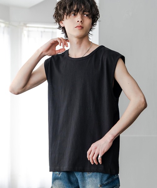 Rocky Monroe(ロッキーモンロー)の「ケミカル加工 コットンノースリーブTシャツ/タンクトップ(タンクトップ・メンズ・ブラック/ホワイト/ブラック系・M/L/XL)」の12枚目の写真