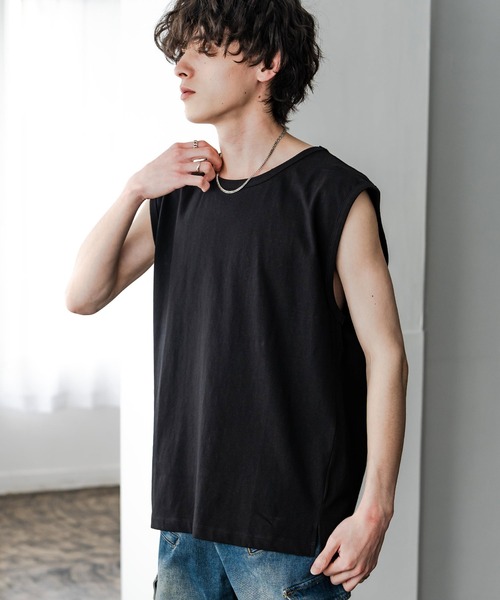 Rocky Monroe(ロッキーモンロー)の「ケミカル加工 コットンノースリーブTシャツ/タンクトップ(タンクトップ・メンズ・ブラック/ホワイト/ブラック系・M/L/XL)」の13枚目の写真