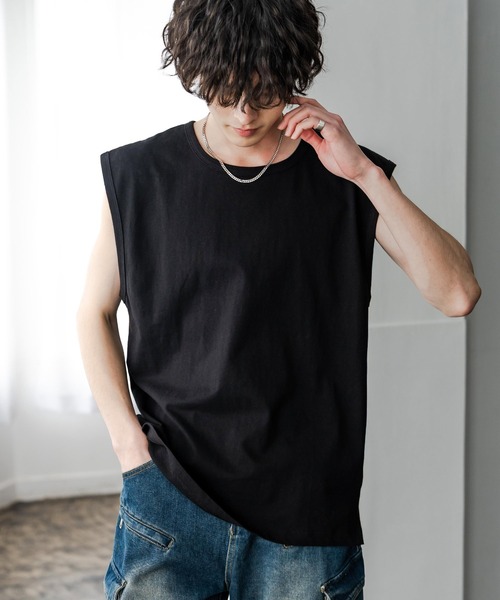 Rocky Monroe(ロッキーモンロー)の「ケミカル加工 コットンノースリーブTシャツ/タンクトップ(タンクトップ・メンズ・ブラック/ホワイト/ブラック系・M/L/XL)」の14枚目の写真