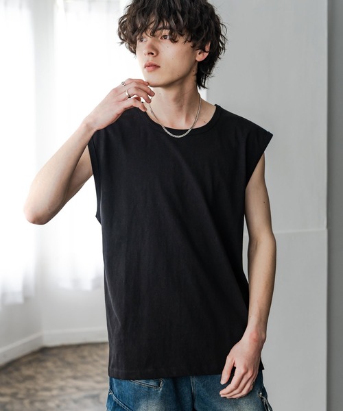 Rocky Monroe(ロッキーモンロー)の「ケミカル加工 コットンノースリーブTシャツ/タンクトップ(タンクトップ・メンズ・ブラック/ホワイト/ブラック系・M/L/XL)」の15枚目の写真