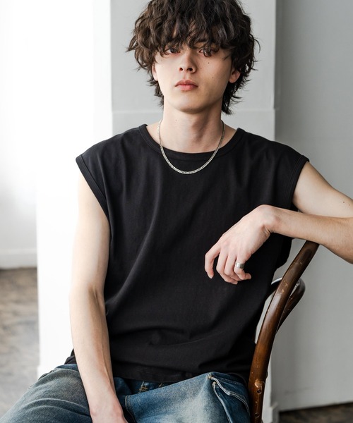 Rocky Monroe(ロッキーモンロー)の「ケミカル加工 コットンノースリーブTシャツ/タンクトップ(タンクトップ・メンズ・ブラック/ホワイト/ブラック系・M/L/XL)」の18枚目の写真
