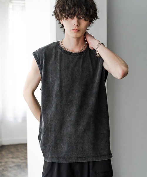 Rocky Monroe(ロッキーモンロー)の「ケミカル加工 コットンノースリーブTシャツ/タンクトップ(タンクトップ・メンズ・ブラック/ホワイト/ブラック系・M/L/XL)」の20枚目の写真