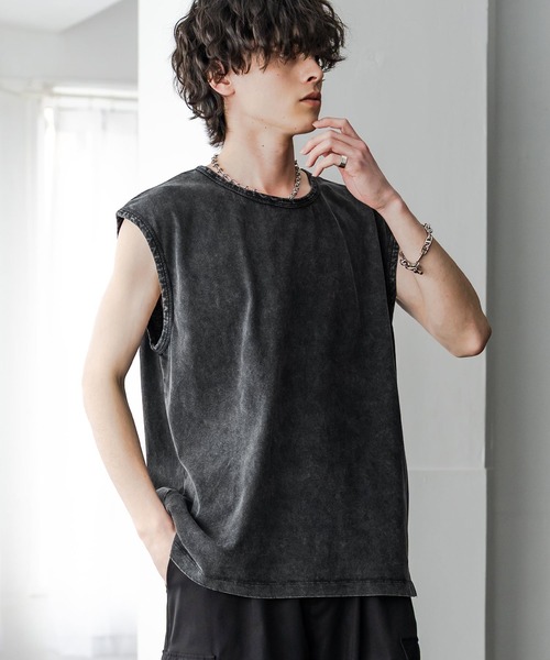Rocky Monroe(ロッキーモンロー)の「ケミカル加工 コットンノースリーブTシャツ/タンクトップ(タンクトップ・メンズ・ブラック/ホワイト/ブラック系・M/L/XL)」の21枚目の写真