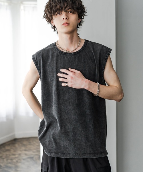 Rocky Monroe(ロッキーモンロー)の「ケミカル加工 コットンノースリーブTシャツ/タンクトップ(タンクトップ・メンズ・ブラック/ホワイト/ブラック系・M/L/XL)」の22枚目の写真