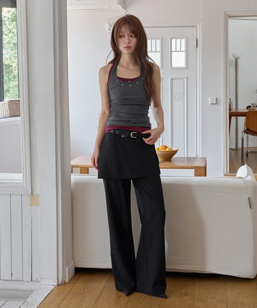 UNE MANSION(ユヌマンション)の「ベルト&レイヤードアシンメトリースカートレーストリミングストレートセミスラックスSET(スラックス・レディース・チャコールグレー/ブラック・MEDIUM/SMALL/LARGE)」の9枚目の写真