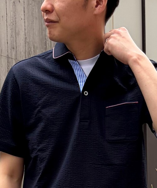 NOLLEY'S LIGHT（ノーリーズライト）の「《ビジカジ対応》《吸水速乾》サッカージャージ スキッパーポロ（ポロシャツ・メンズ・ブルー系その他/ネイビー/オフホワイト・M/L/XL/S）」の7枚目の写真