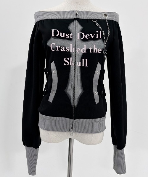 DustDevil(ダストデビル)の「『DustDevil/ダストデビル』Crash Off-Shoulder/オフショルトップス(その他トップス・レディース・ブラック/ホワイト・FREE)」の4枚目の写真