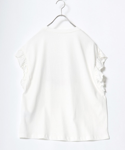 Salong hameu(サロン ハミュー)の「UVカット 接触冷感 袖フリル フロントプリントTシャツ/フレンチスリーブ カットソー(Tシャツ/カットソー・レディース・ホワイト系その他/ブラック/オフホワイト/チャコールグレー・M/L)」の11枚目の写真