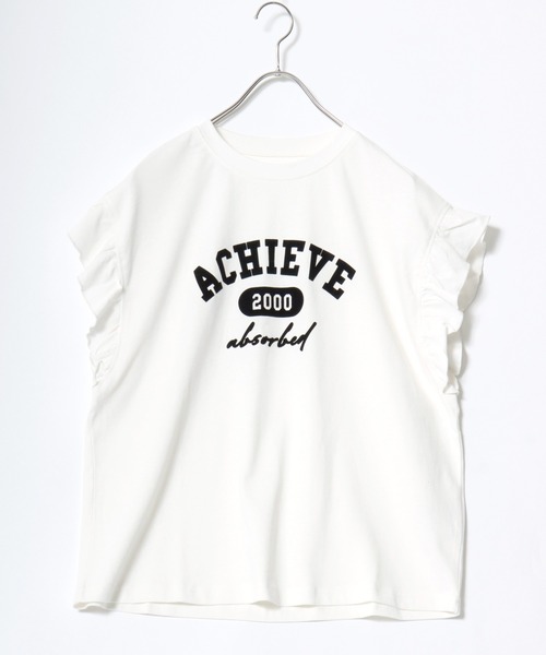 Salong hameu(サロン ハミュー)の「UVカット 接触冷感 袖フリル フロントプリントTシャツ/フレンチスリーブ カットソー(Tシャツ/カットソー・レディース・ホワイト系その他/ブラック/オフホワイト/チャコールグレー・M/L)」の5枚目の写真