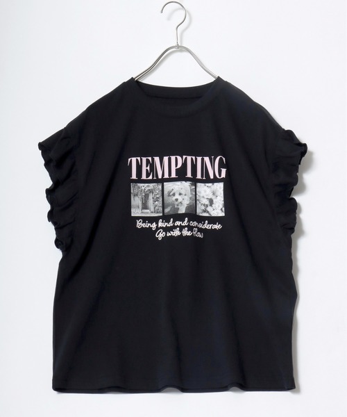 Salong hameu(サロン ハミュー)の「UVカット 接触冷感 袖フリル フロントプリントTシャツ/フレンチスリーブ カットソー(Tシャツ/カットソー・レディース・ホワイト系その他/ブラック/オフホワイト/チャコールグレー・M/L)」の9枚目の写真