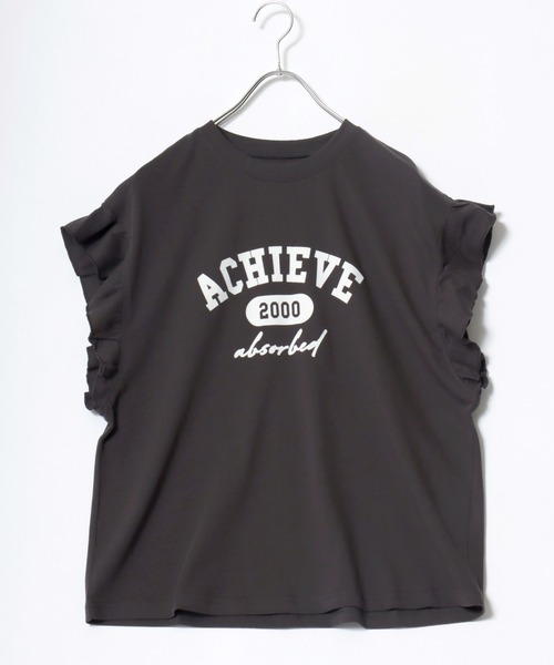 Salong hameu(サロン ハミュー)の「UVカット 接触冷感 袖フリル フロントプリントTシャツ/フレンチスリーブ カットソー(Tシャツ/カットソー・レディース・ホワイト系その他/ブラック/オフホワイト/チャコールグレー・M/L)」の10枚目の写真
