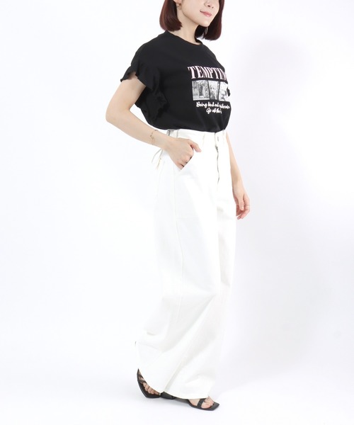 Salong hameu(サロン ハミュー)の「UVカット 接触冷感 袖フリル フロントプリントTシャツ/フレンチスリーブ カットソー(Tシャツ/カットソー・レディース・ホワイト系その他/ブラック/オフホワイト/チャコールグレー・M/L)」の22枚目の写真