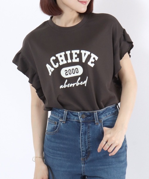 Salong hameu(サロン ハミュー)の「UVカット 接触冷感 袖フリル フロントプリントTシャツ/フレンチスリーブ カットソー(Tシャツ/カットソー・レディース・ホワイト系その他/ブラック/オフホワイト/チャコールグレー・M/L)」の18枚目の写真
