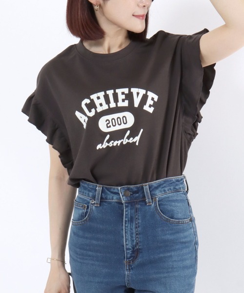 Salong hameu(サロン ハミュー)の「UVカット 接触冷感 袖フリル フロントプリントTシャツ/フレンチスリーブ カットソー(Tシャツ/カットソー・レディース・ホワイト系その他/ブラック/オフホワイト/チャコールグレー・M/L)」の19枚目の写真
