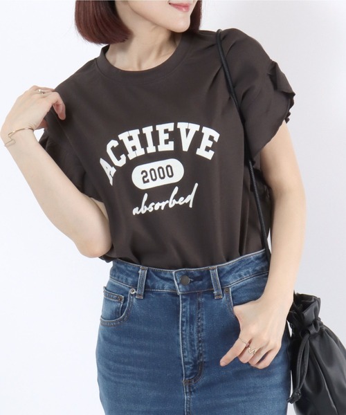 Salong hameu(サロン ハミュー)の「UVカット 接触冷感 袖フリル フロントプリントTシャツ/フレンチスリーブ カットソー(Tシャツ/カットソー・レディース・ホワイト系その他/ブラック/オフホワイト/チャコールグレー・M/L)」の20枚目の写真