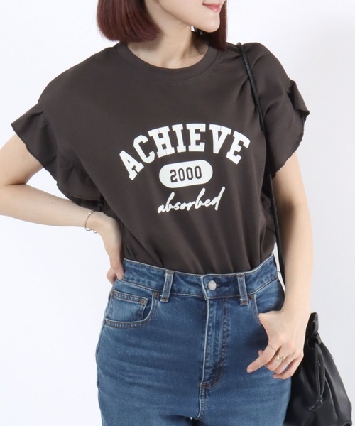 Salong hameu(サロン ハミュー)の「UVカット 接触冷感 袖フリル フロントプリントTシャツ/フレンチスリーブ カットソー(Tシャツ/カットソー・レディース・ホワイト系その他/ブラック/オフホワイト/チャコールグレー・M/L)」の21枚目の写真