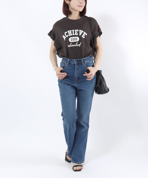 Salong hameu(サロン ハミュー)の「UVカット 接触冷感 袖フリル フロントプリントTシャツ/フレンチスリーブ カットソー(Tシャツ/カットソー・レディース・ホワイト系その他/ブラック/オフホワイト/チャコールグレー・M/L)」の17枚目の写真
