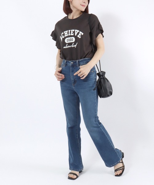 Salong hameu(サロン ハミュー)の「UVカット 接触冷感 袖フリル フロントプリントTシャツ/フレンチスリーブ カットソー(Tシャツ/カットソー・レディース・ホワイト系その他/ブラック/オフホワイト/チャコールグレー・M/L)」の16枚目の写真