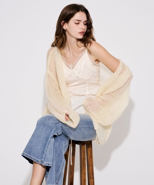 ME COUTURE(ミークチュール)の「アイラッシュレーストリムキャミソール(シャツ/ブラウス・レディース・ライトブルー/キナリ/ピンク/ブラウン・FREE)」の2枚目の写真