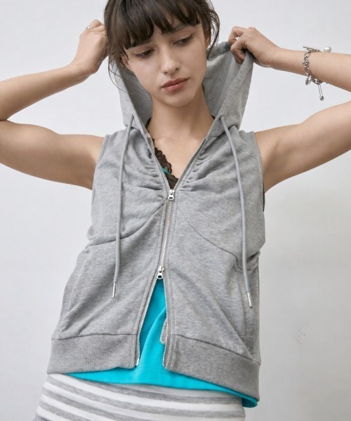 Rohwel(ローウェル)の「<Set-Up>Double Zip Gather Hoodie /<セットアップ対応>ダブルジップギャザーフーディー(パーカー・レディース・ネイビー/ブラック/グレー・FREE)」の1枚目の写真
