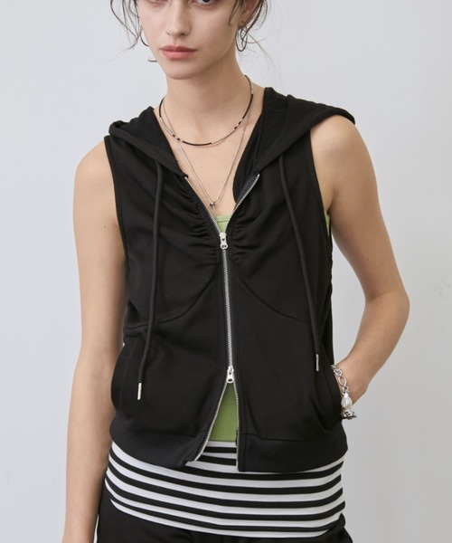 Rohwel(ローウェル)の「<Set-Up>Double Zip Gather Hoodie /<セットアップ対応>ダブルジップギャザーフーディー(パーカー・レディース・ネイビー/ブラック/グレー・FREE)」の5枚目の写真