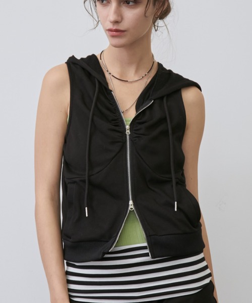 Rohwel(ローウェル)の「<Set-Up>Double Zip Gather Hoodie /<セットアップ対応>ダブルジップギャザーフーディー(パーカー・レディース・ネイビー/ブラック/グレー・FREE)」の6枚目の写真