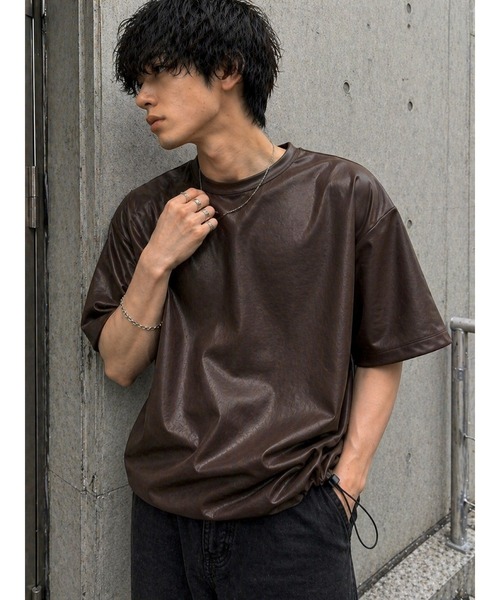 Bling Leads(ブリングリーズ)の「【Bls】 【ZM】【Bling Leads】フェイクレザ- ドローストリングTEE(Tシャツ/カットソー・メンズ・ブラック/ダークブラウン/ブラウン・LARGE)」の2枚目の写真