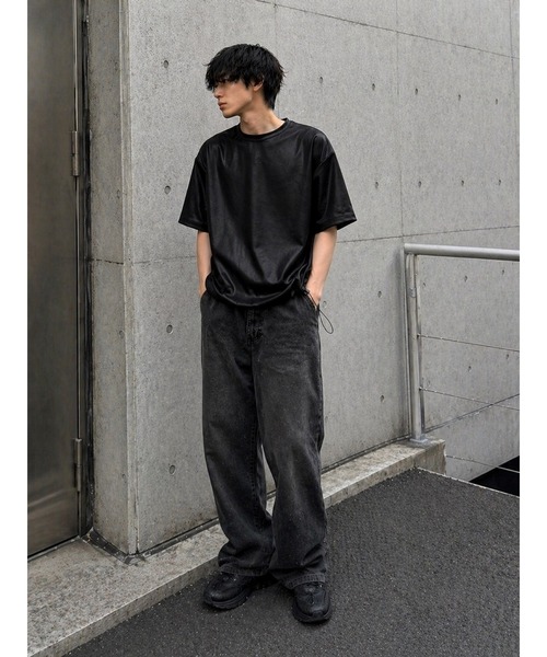 Bling Leads(ブリングリーズ)の「【Bls】 【ZM】【Bling Leads】フェイクレザ- ドローストリングTEE(Tシャツ/カットソー・メンズ・ブラック/ダークブラウン/ブラウン・LARGE)」の1枚目の写真