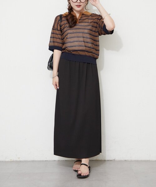 Remind me and forever(リマインドミーアンドフォーエバー)の「シアーボーダーポロ(Tシャツ/カットソー・レディース・ブラウン/ネイビー/アイボリー/ブラック・FREE)」の8枚目の写真