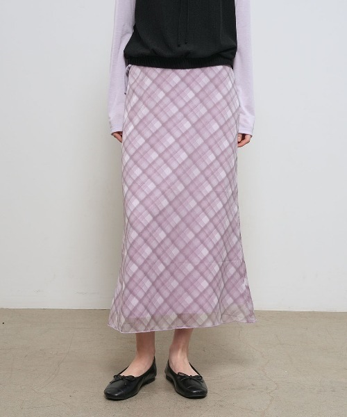 GENERAL IDEA（ジェネラルアイデア）の「【GENERAL IDEA】チェックシアーロングスカート / CHECK SHEER LONG SKIRT（スカート・レディース・グレー/カーキ/ピンク・S/L/M）」の3枚目の写真