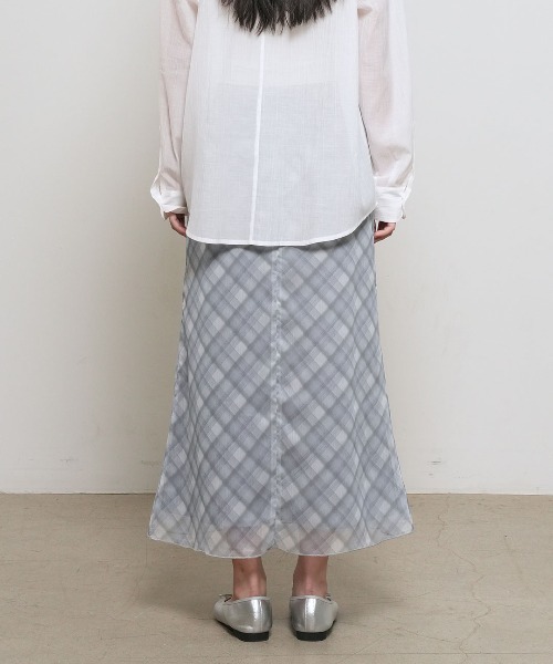GENERAL IDEA（ジェネラルアイデア）の「【GENERAL IDEA】チェックシアーロングスカート / CHECK SHEER LONG SKIRT（スカート・レディース・グレー/カーキ/ピンク・S/L/M）」の6枚目の写真