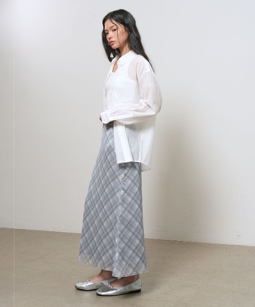 GENERAL IDEA（ジェネラルアイデア）の「【GENERAL IDEA】チェックシアーロングスカート / CHECK SHEER LONG SKIRT（スカート・レディース・グレー/カーキ/ピンク・S/L/M）」の8枚目の写真