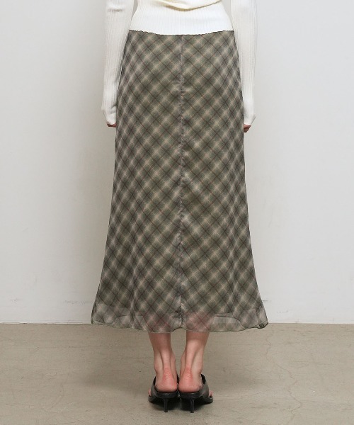 GENERAL IDEA（ジェネラルアイデア）の「【GENERAL IDEA】チェックシアーロングスカート / CHECK SHEER LONG SKIRT（スカート・レディース・グレー/カーキ/ピンク・S/L/M）」の12枚目の写真