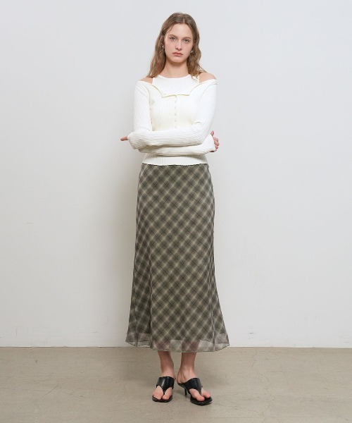 GENERAL IDEA（ジェネラルアイデア）の「【GENERAL IDEA】チェックシアーロングスカート / CHECK SHEER LONG SKIRT（スカート・レディース・グレー/カーキ/ピンク・S/L/M）」の13枚目の写真