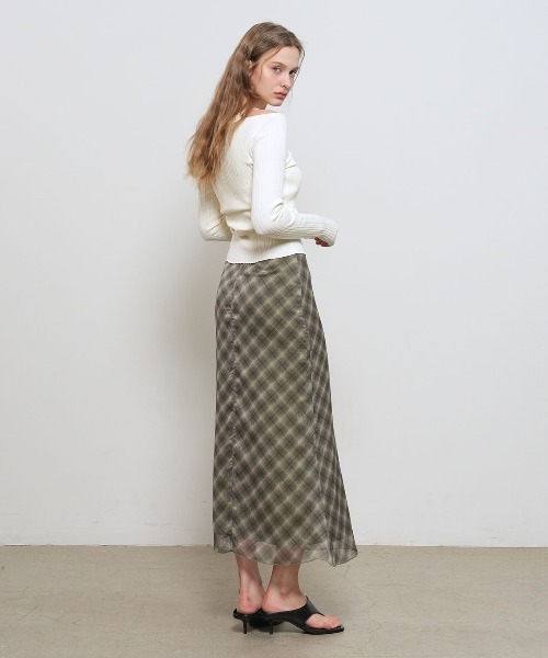 GENERAL IDEA（ジェネラルアイデア）の「【GENERAL IDEA】チェックシアーロングスカート / CHECK SHEER LONG SKIRT（スカート・レディース・グレー/カーキ/ピンク・S/L/M）」の14枚目の写真
