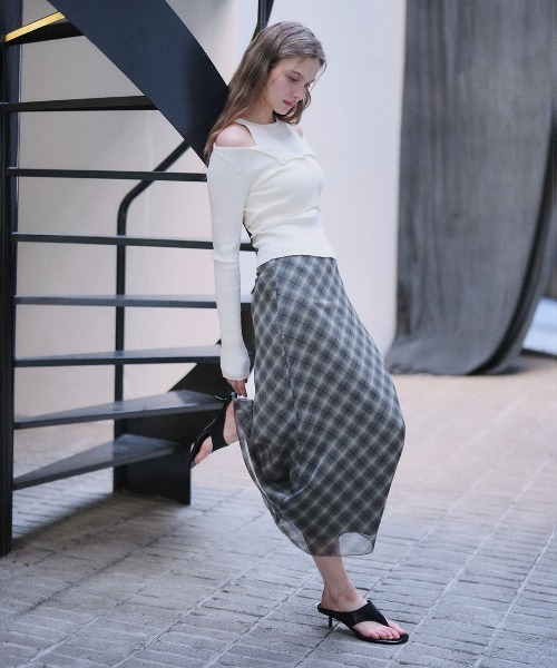 GENERAL IDEA（ジェネラルアイデア）の「【GENERAL IDEA】チェックシアーロングスカート / CHECK SHEER LONG SKIRT（スカート・レディース・グレー/カーキ/ピンク・S/L/M）」の15枚目の写真