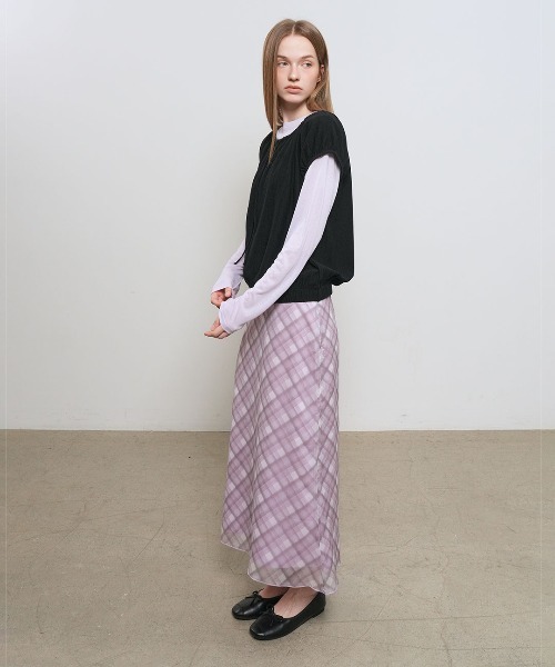 GENERAL IDEA（ジェネラルアイデア）の「【GENERAL IDEA】チェックシアーロングスカート / CHECK SHEER LONG SKIRT（スカート・レディース・グレー/カーキ/ピンク・S/L/M）」の22枚目の写真