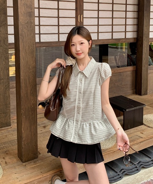 FAVORITO(ファヴォリート)の「チェック柄ブラウストップス(シャツ/ブラウス・レディース・ブラック/ベージュ・F)」の10枚目の写真