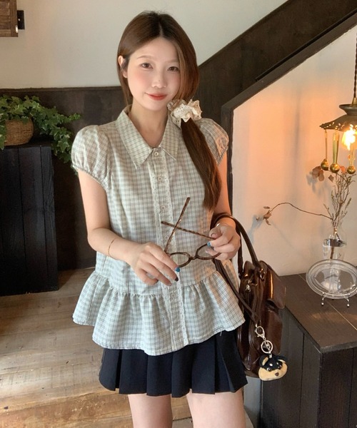 FAVORITO(ファヴォリート)の「チェック柄ブラウストップス(シャツ/ブラウス・レディース・ブラック/ベージュ・F)」の7枚目の写真