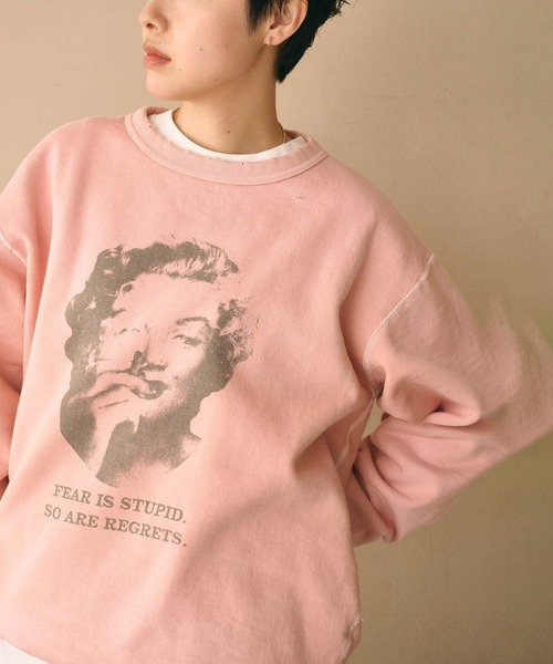 kha:ki（カーキ）の「「KHA:KI / カーキ」DAMAGE SWEAT SHIRT -My MUSE-（Tシャツ/カットソー・レディース・ネイビー/ピンク/ホワイト/ブラック/グレー・FREE）」の15枚目の写真