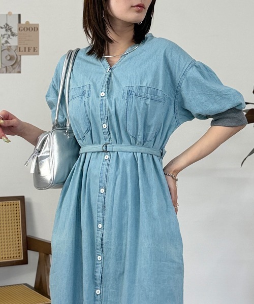 RCD(アールシーディー)の「デニム×リブコンビワンピース(ワンピース・レディース・ライトブルー/ワンウォッシュ・LL~3L/M-L/4L~5L)」の14枚目の写真