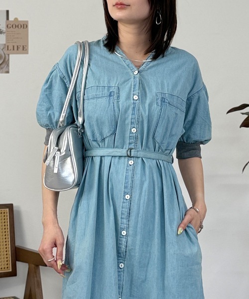 RCD(アールシーディー)の「デニム×リブコンビワンピース(ワンピース・レディース・ライトブルー/ワンウォッシュ・LL~3L/M-L/4L~5L)」の15枚目の写真