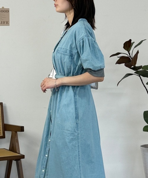 RCD(アールシーディー)の「デニム×リブコンビワンピース(ワンピース・レディース・ライトブルー/ワンウォッシュ・LL~3L/M-L/4L~5L)」の16枚目の写真