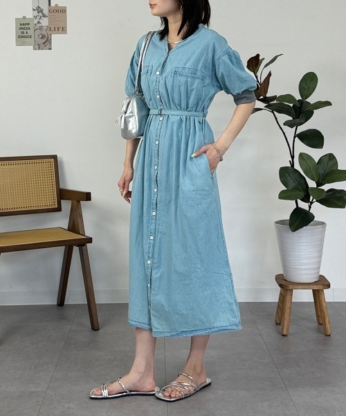 RCD(アールシーディー)の「デニム×リブコンビワンピース(ワンピース・レディース・ライトブルー/ワンウォッシュ・LL~3L/M-L/4L~5L)」の18枚目の写真