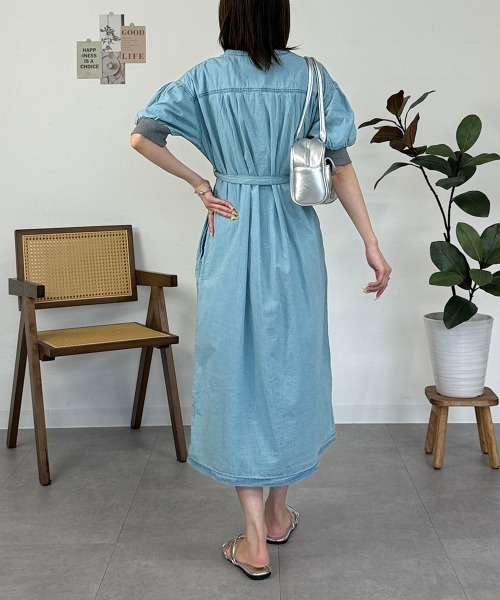 RCD(アールシーディー)の「デニム×リブコンビワンピース(ワンピース・レディース・ライトブルー/ワンウォッシュ・LL~3L/M-L/4L~5L)」の19枚目の写真