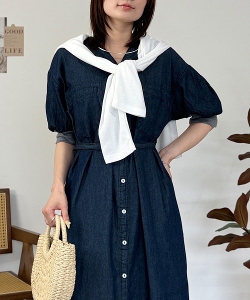 RCD(アールシーディー)の「デニム×リブコンビワンピース(ワンピース・レディース・ライトブルー/ワンウォッシュ・LL~3L/M-L/4L~5L)」の20枚目の写真