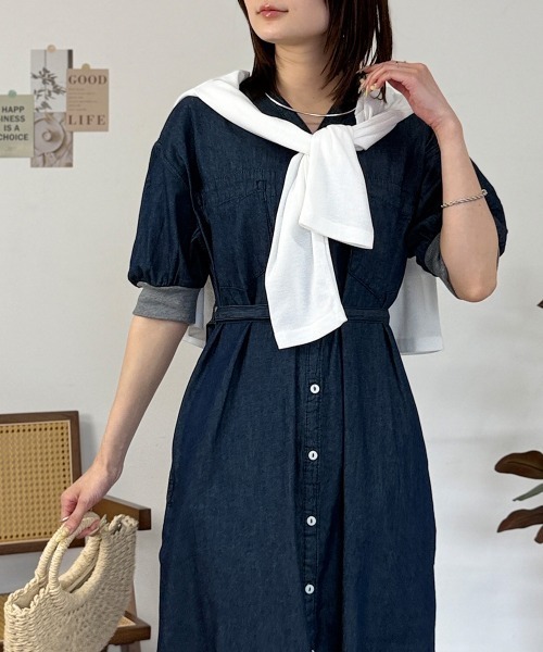 RCD(アールシーディー)の「デニム×リブコンビワンピース(ワンピース・レディース・ライトブルー/ワンウォッシュ・LL~3L/M-L/4L~5L)」の21枚目の写真