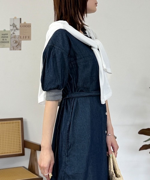 RCD(アールシーディー)の「デニム×リブコンビワンピース(ワンピース・レディース・ライトブルー/ワンウォッシュ・LL~3L/M-L/4L~5L)」の3枚目の写真